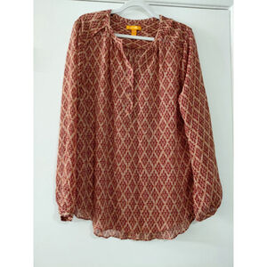 Women's Joe Fresh Long Sleeve Blouse Top V-Neck XL Burgundy Red